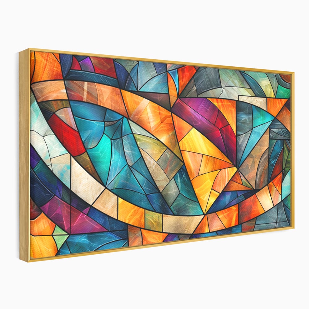 Tablou canvas cu tablou canvas cu mozaic geometric colorat, in rama de aluminiu auriu